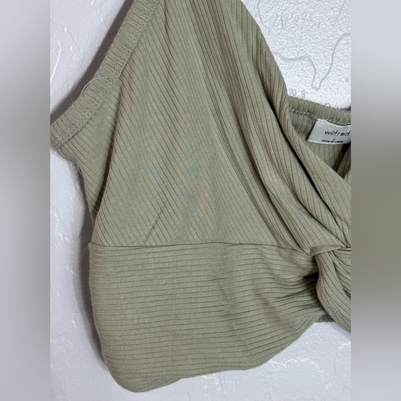 Wilfred Ribbed Twist Front Crop Top Sage Green Large Modal Blend Aritzia - Picture 3 of 9